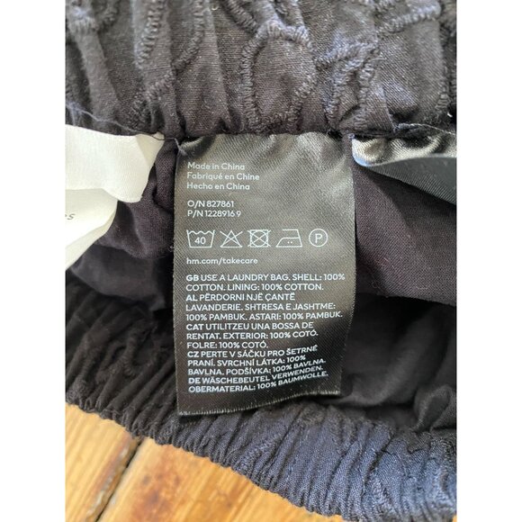 H&M Womens Black Eyelet Midi Skirt Cotton Elastic Waist Floral S 100% Cotton - Picture 5 of 8